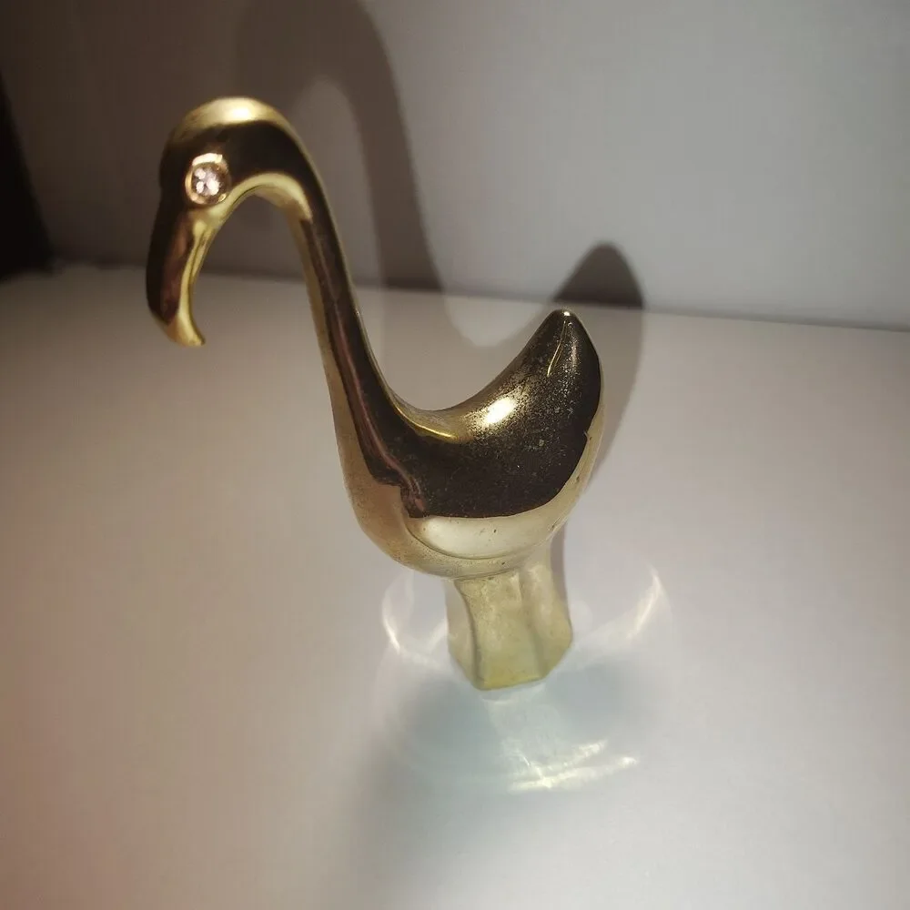 Vintage Chrome Swan Goose Finial Rhinestone Eye Mid Century Decorative Topper